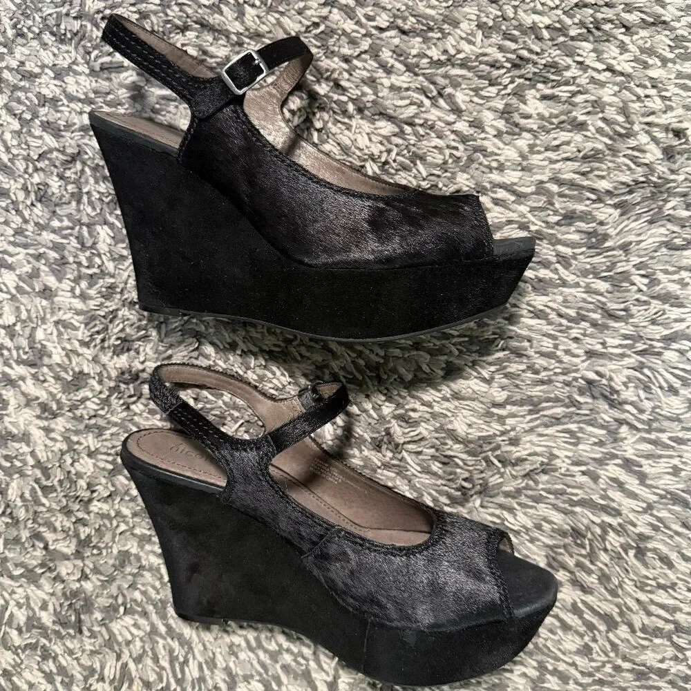 Nicole Black Pony Hair Platform Peep Toe Heeled Sandals Size 10 New Never Worn